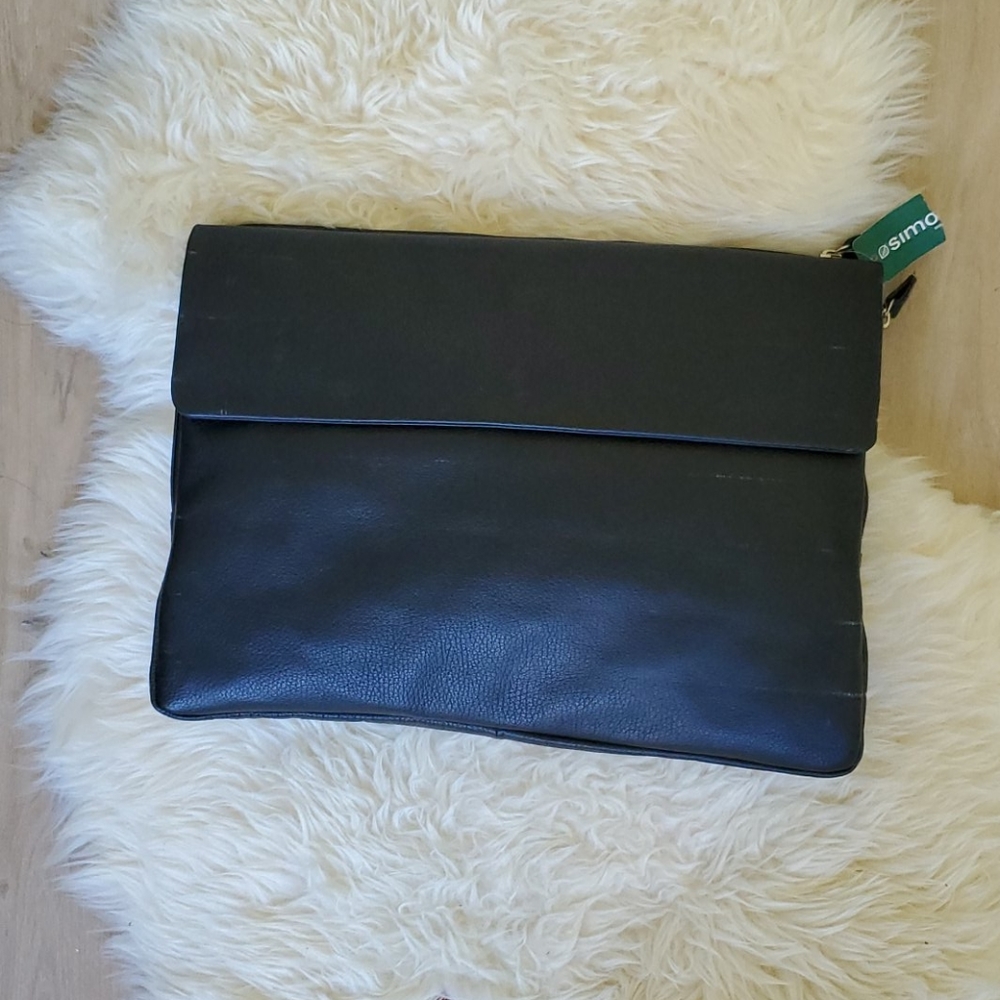 Black Leather Foldover - Purse Or Lap Top simons